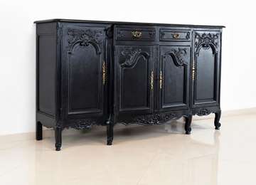 Buffet / Enfilade style Louis XV noir patiné – Bois massif
