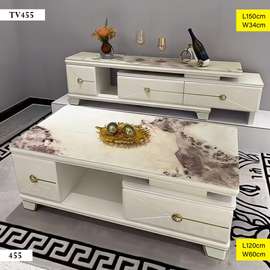 ENSEMBLE MEUBLE TV ET TABLE BASSE MARBRE ET BEIGE