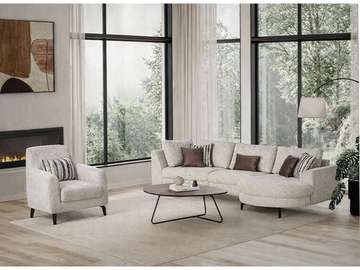 SALON TISSU 6 PLACES ANGLE CORA COULEUR  BEIGE