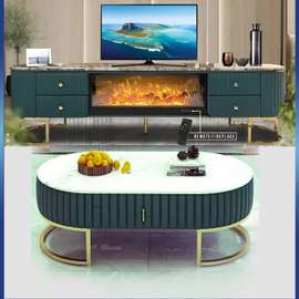 TABLE TELEVISEUR BLANC MARBRE VERT + TABLE BASSE
