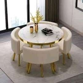 Ensemble table ronde 80cm 4 chaises effet marbre