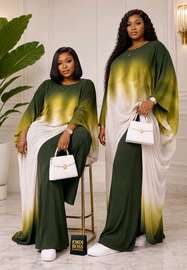 Robe longue fluide dégradé vert jaune blanc unique