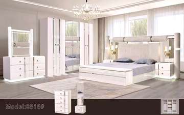 Ensemble chambre 5 pièces blanc laqué moderne 8816