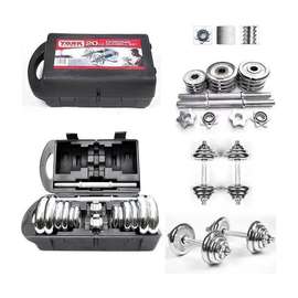 Set haltères réglables 20kg métal chromé mallette