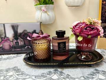 Plateau diffuseur avec bougie parfumée et Pot de fleur