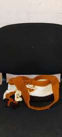 Sac bandoulière tricoté vintage orange blanc marron