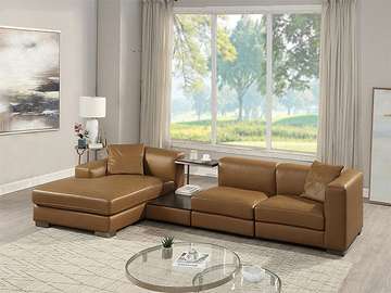SALON EN CUIR 3 PLACES ANGLE L-1270 COULEUR MARRON PC13974