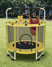 Trampoline enfant avec barres gym réglables et filet jaune