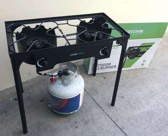 Cuisinière à double brûleur en fonte pour cuisine extérieur