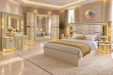 CHAMBRE A COUCHER ARMOIRE 8BATTANTS 8PIECES BEIGE DORE 6812H