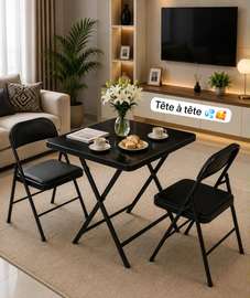 Ensemble table et chaises pliantes noir compact