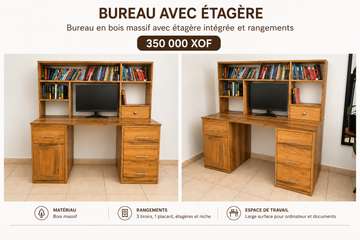 Bureau bois massif avec étagères et rangements