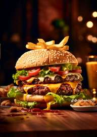 Burger double cheddar steak grillé frites croustillantes