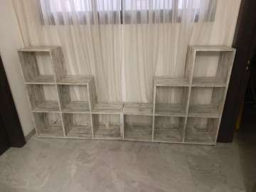 Bibliothèque modulable bois effet marbre blanc/gris