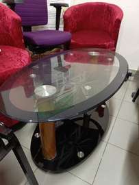 Table basse verre trempé ovale noir brillant bois