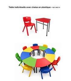 Table individuelle avec chaise en plastique