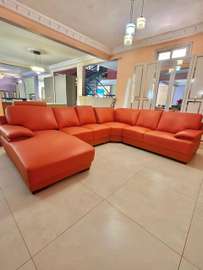 Canapé d'angle cuir rouge 6-7 places design