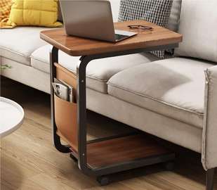Table d'appoint mobile bois métal avec rangement