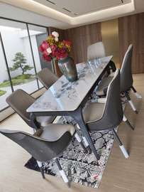 Table à manger 6 chaises marbre blanc design