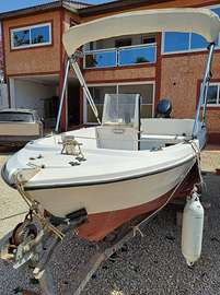 Bateau moteur open 4,5 m blanc / Bleu 50 CV