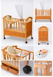 Lit bébé bois naturel roulettes tiroirs moustiquaire