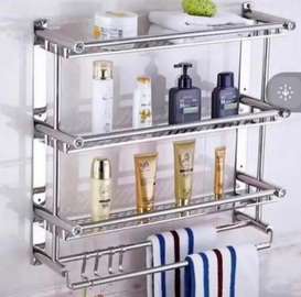 Étagère murale inox 3 niveaux avec porte-serviettes