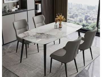 TABLE A MANGER EN MARBRE 4 PLACES REF T05 COULEUR GRIS/NOIR