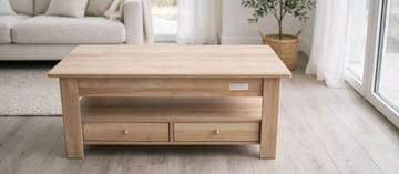 Table basse bois clair 2 tiroirs étagère ouverte