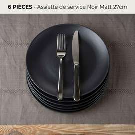 Assiettes de Service Noir Mat 27 cm – Lot de 6