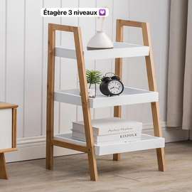Étagère 3 niveaux bois naturel et blanc compacte