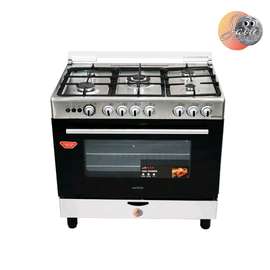 CUISINIERE ASTECH 5FEUX 90X60+FOUR A GAZ FULL OPTION GRIS
