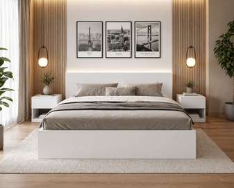 LIT 160X190 CM BLANC LITB002 + CHEVET
