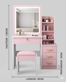 Coiffeuse Moderne avec Miroir + Tabouret