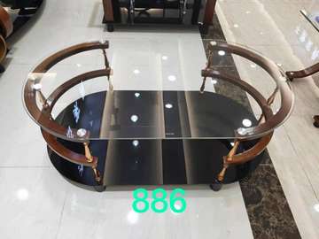 Table basse  verre trempé bois avec roulettes
