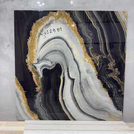 Tableau abstrait noir blanc or 60x60 cm moderne