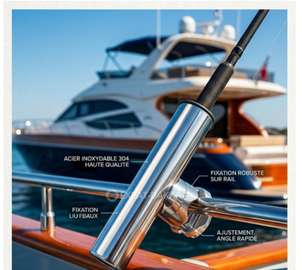 Support Canne a Peche Bateau, Réglable, en Acier Inoxydable