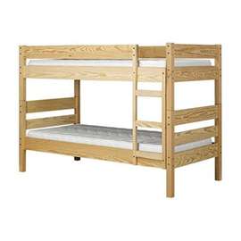 Lit superposé bois naturel 2 places enfants avec matelas