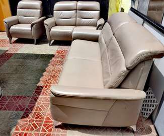 Ensemble canapés cuir beige 3-2-1 places
