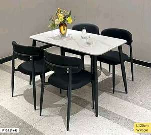 Ensemble table 120cm blanc marbre
