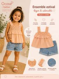 ensemble estival fille 2-6 ans haut pêche short denim