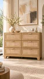 Commode bois naturel 6 tiroirs design contemporain