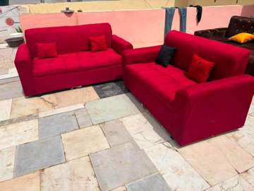 Canapé d'angle rouge vif tissu 5 places confortable