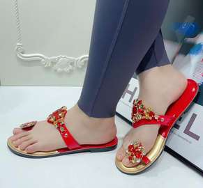 Sandales bijoux rouges femme mules plates confort