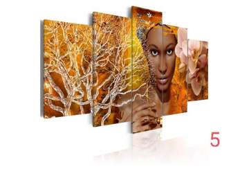 Tableau mural 5 panneaux visage femme orange rose