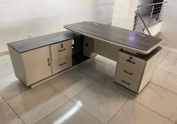 Bureau en bois métal gris beige 3 tiroirs