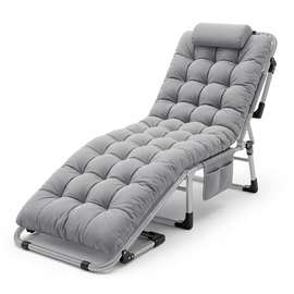 Chaise longue réglable avec coussin épais gris