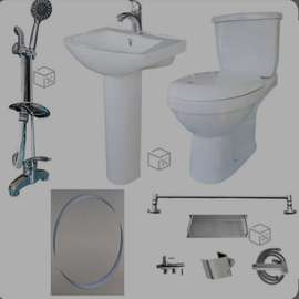 Ensemble salle de bain complet lavabo WC douche blanc chrome