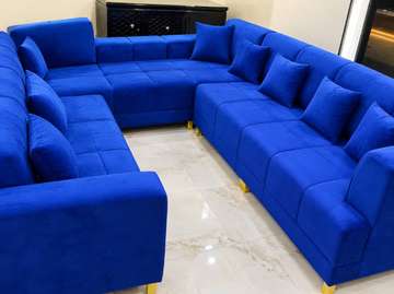 canapé d'angle bleu moderne tissu doux 8 places