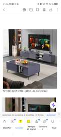 Duo meuble TV 125cm et table basse 100cm gris foncé