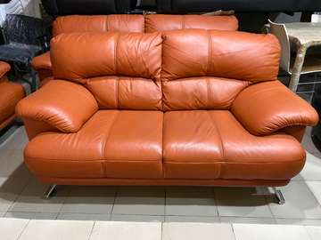 salon en cuir 6 places cognac pieds métalliques